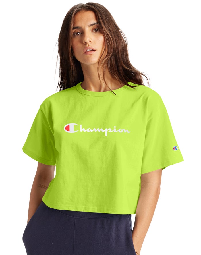 Champion Heritage Cropped Script Logo T-Shirt Dames - Groen - Belgie 9875TSOGR